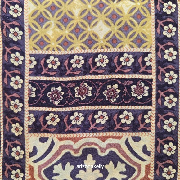 Unused Oscar de la Renta Silk Oblong Scarf Yellow Brown Flowers - Picture 9 of 15